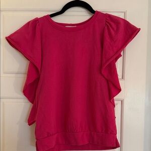 Evereve Hot Pink Flutter Sleeve Top